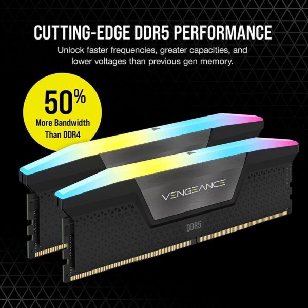 Corsair Vengeance RGB 32GB (2x16GB) 5200MHz C40 DDR5 DRAM AMD EXPO & Intel XMP Memory Kit - Black - Image 3