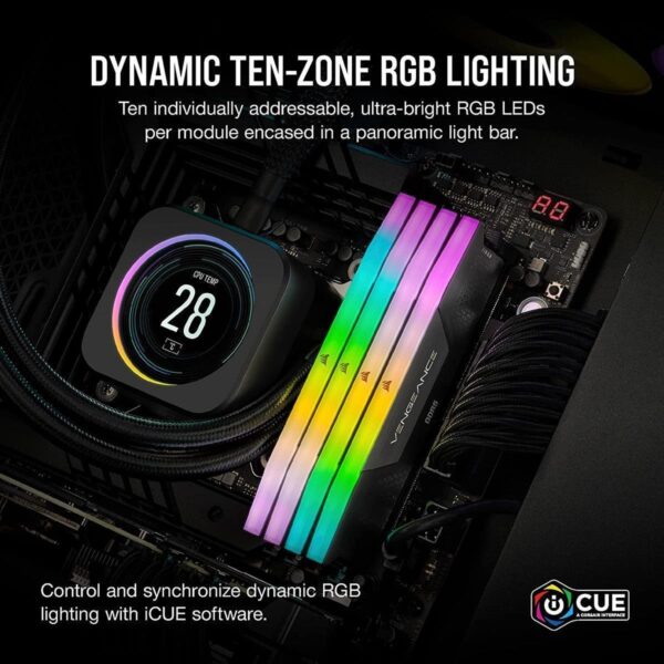 Corsair Vengeance RGB 32GB (2x16GB) 5200MHz C40 DDR5 DRAM AMD EXPO & Intel XMP Memory Kit - Black - Image 4