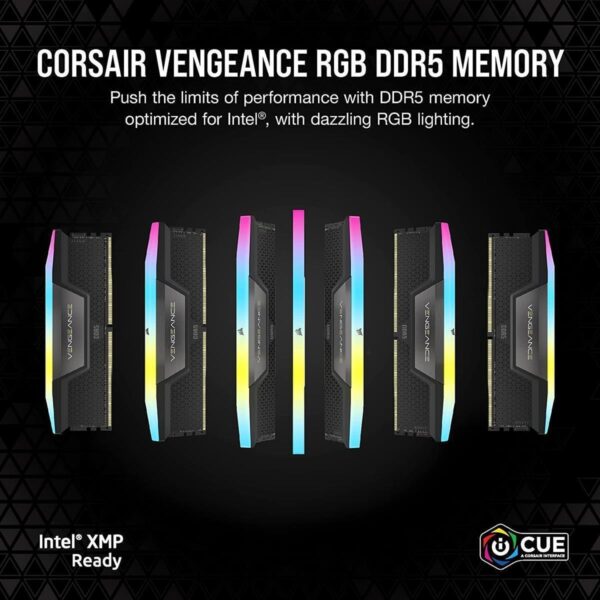 Corsair Vengeance RGB 32GB (2x16GB) 5200MHz C40 DDR5 DRAM AMD EXPO & Intel XMP Memory Kit - Black - Image 2