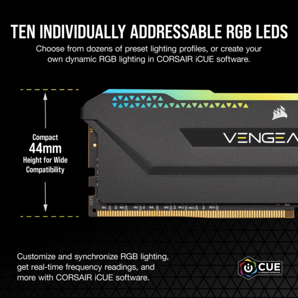 Corsair Vengeance RGB Pro SL 32GB (2x16GB) 3200MHz C16 DDR4 DRAM Memory Kit - Black - Image 2