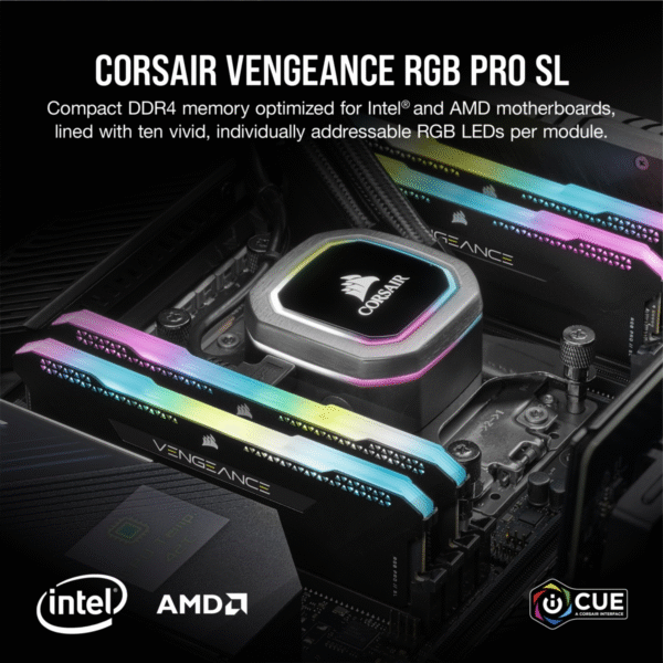 Corsair Vengeance RGB Pro SL 32GB (2x16GB) 3200MHz C16 DDR4 DRAM Memory Kit - Black - Image 3