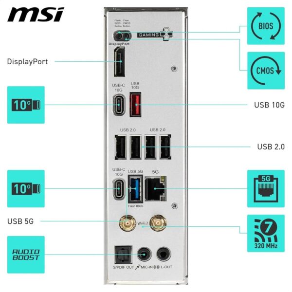 MSI B850 Gaming Plus Wifi Motherboard, ATX - Supports AMD Ryzen 9000/8000/7000 Processors, AM5 - DDR5 - Image 2