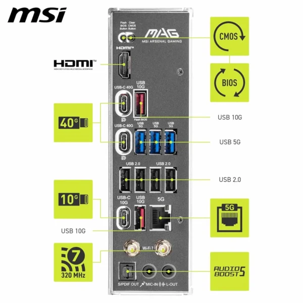 MSI MAG X870E Tomahawk WiFi Motherboard, ATX - Supports AMD Ryzen 9000/8000 / 7000 Processors, AM5-80A SPS VRM, DDR5 - Image 8