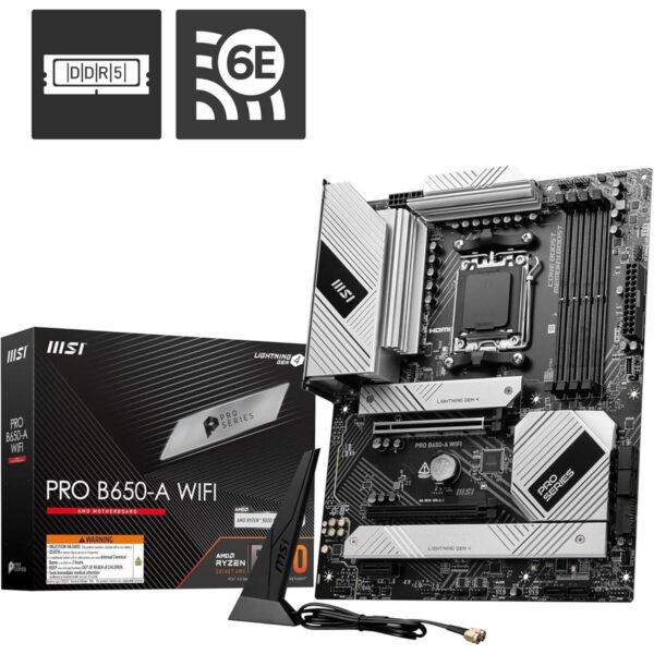 MSI Pro B650-A WiFi ProSeries Motherboard AMD Ryzen 9000/8000/7000 Series Processors, AMD AM5, ATX, DDR5